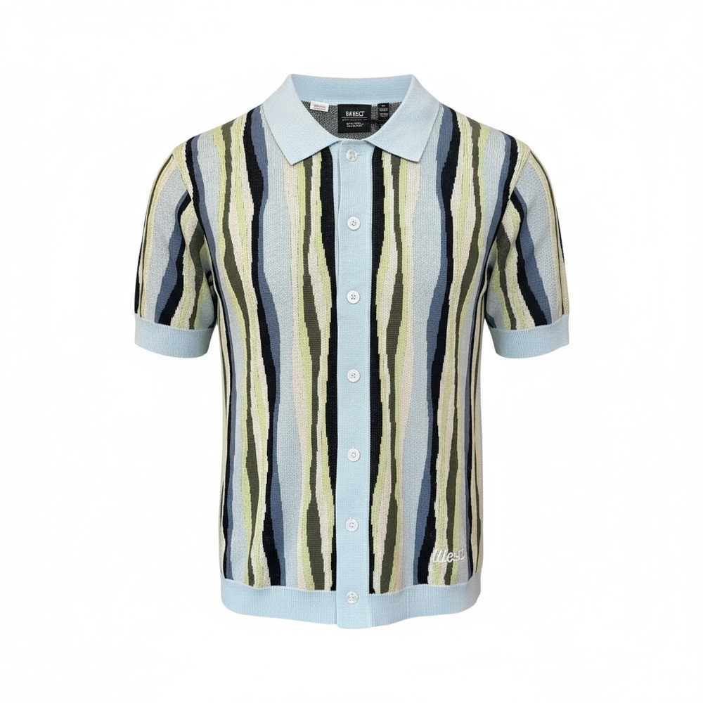 WESC Collar Polo Button Front Blue/Green Ripple Sky Pattern Men's M Women L NWT